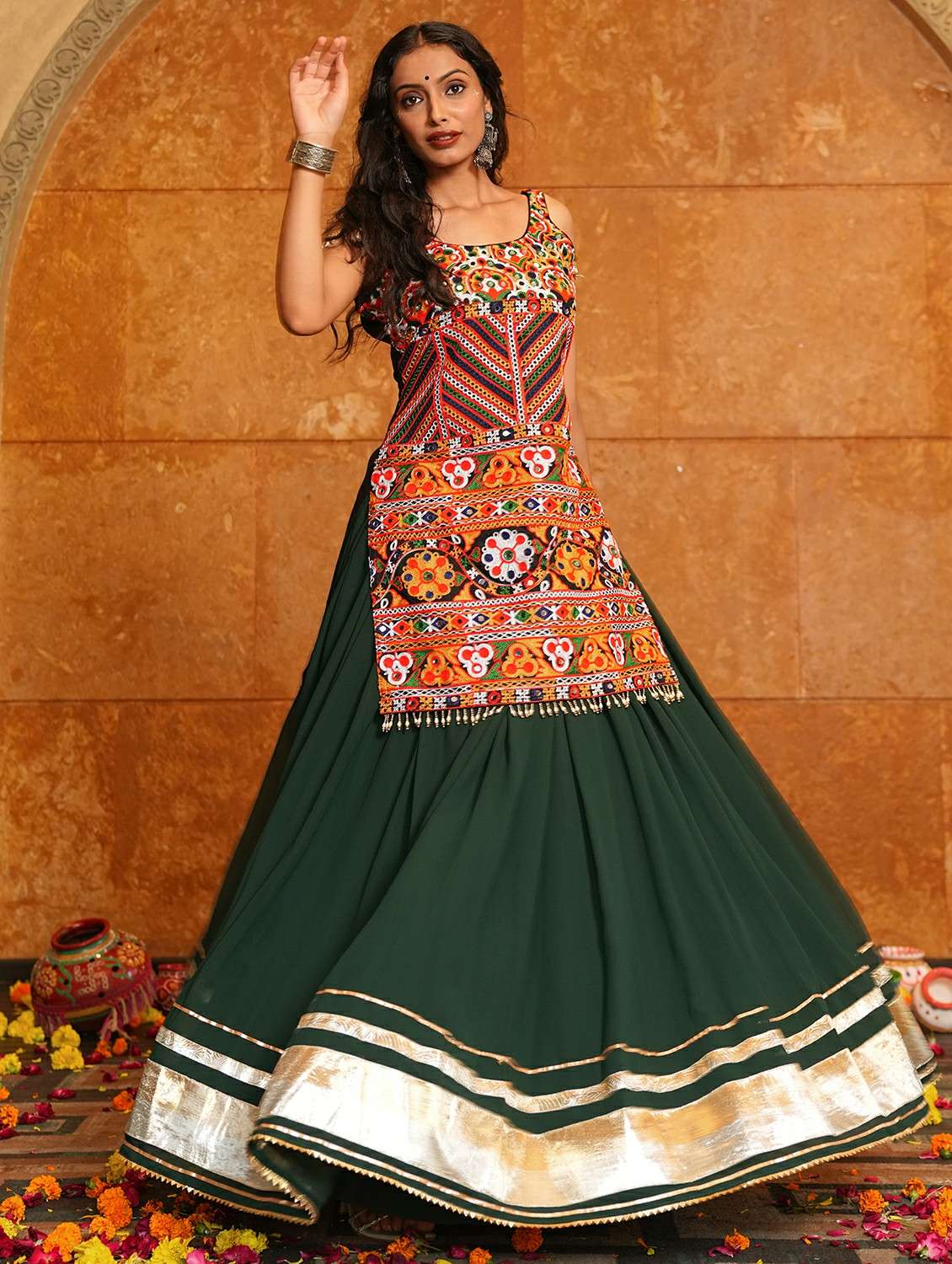 women solid flared semi-stitched lehenga - 22389705 -  Standard Image - 4