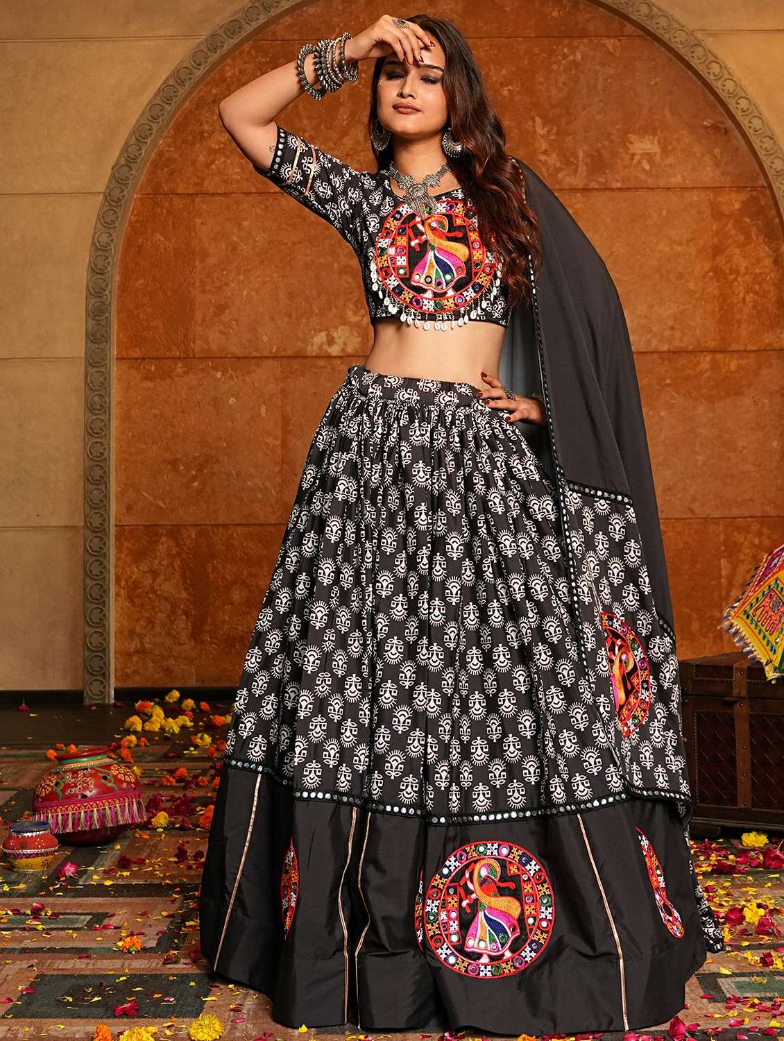 women printed flared semi-stitched lehenga - 22389708 -  Standard Image - 4