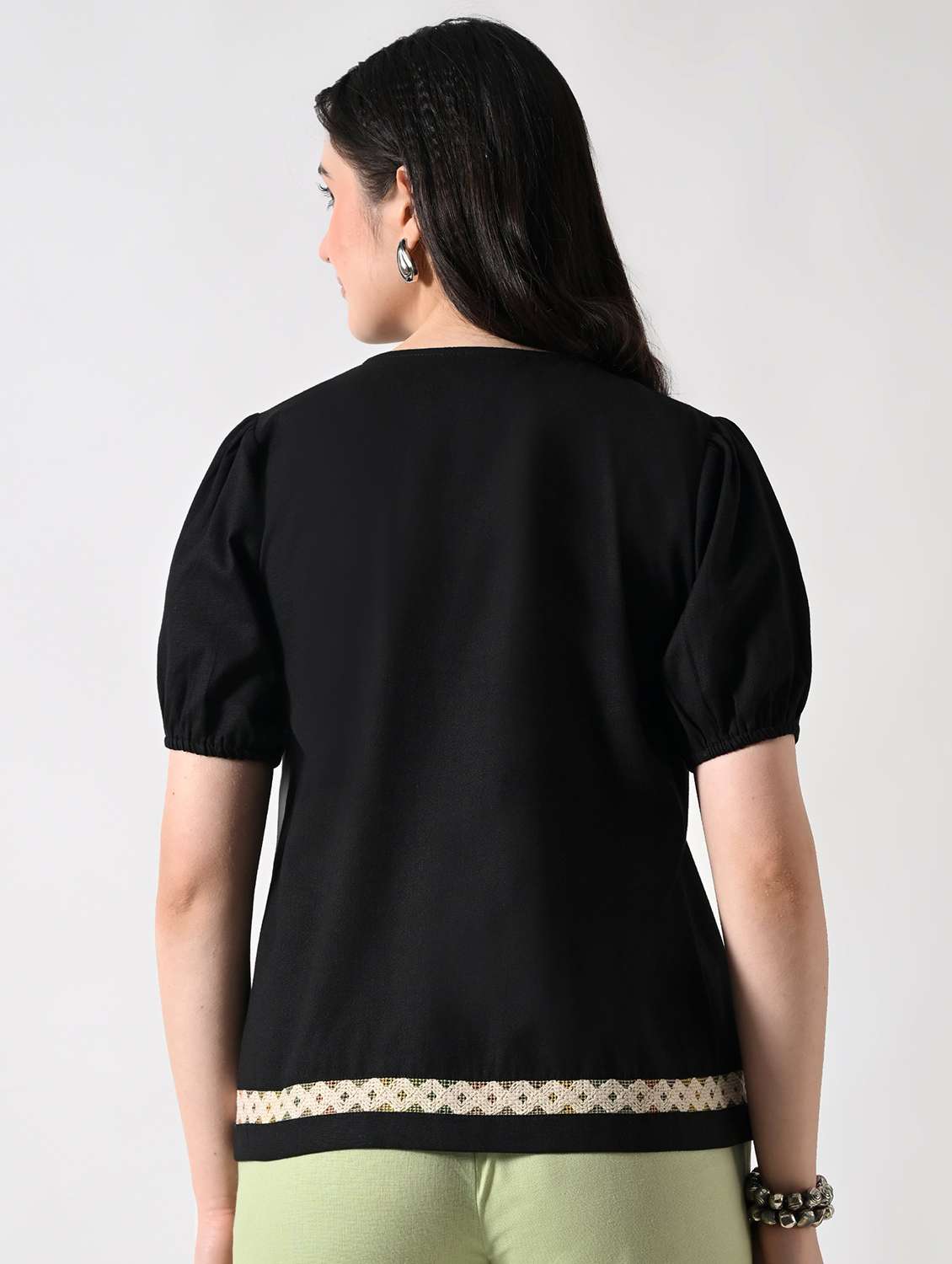 women solid puff sleeves regular top - 22389747 -  Standard Image - 4