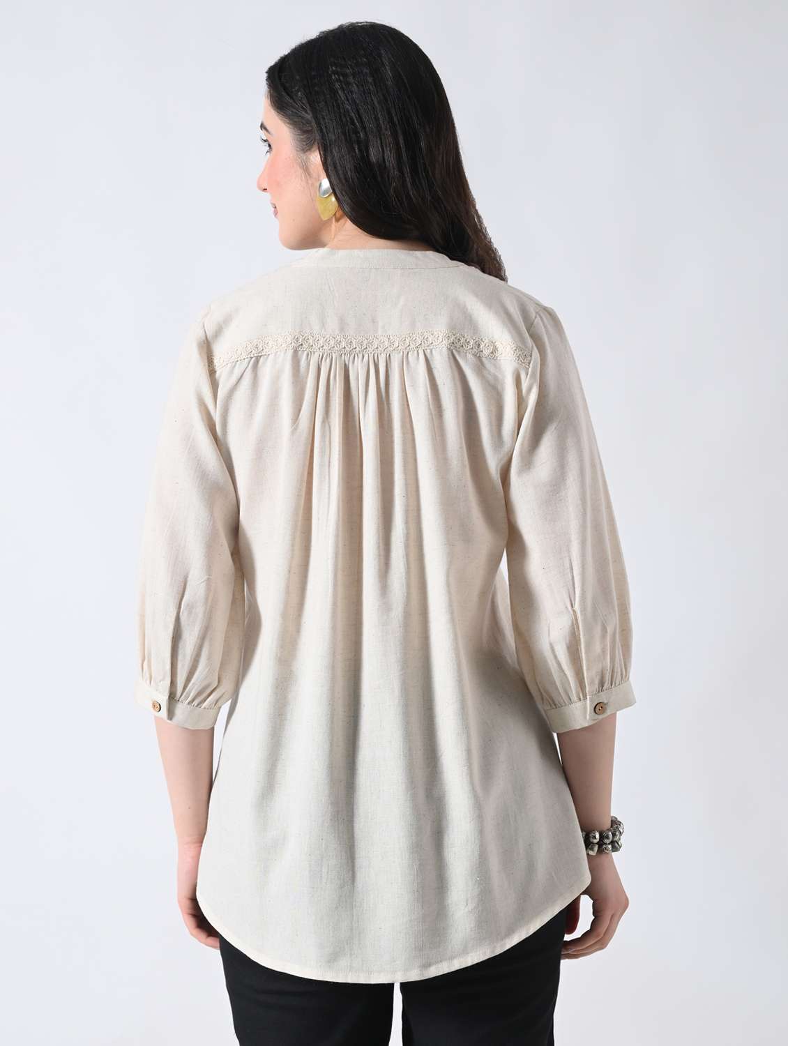 women solid mandarin neck a-line top - 22389751 -  Standard Image - 4