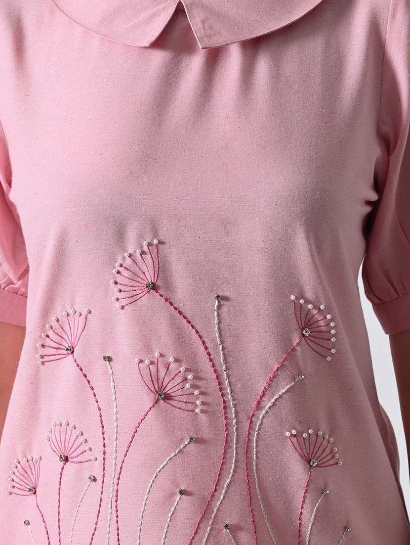 women embroidered peter pan collared regular top - 22389752 -  Standard Image - 1