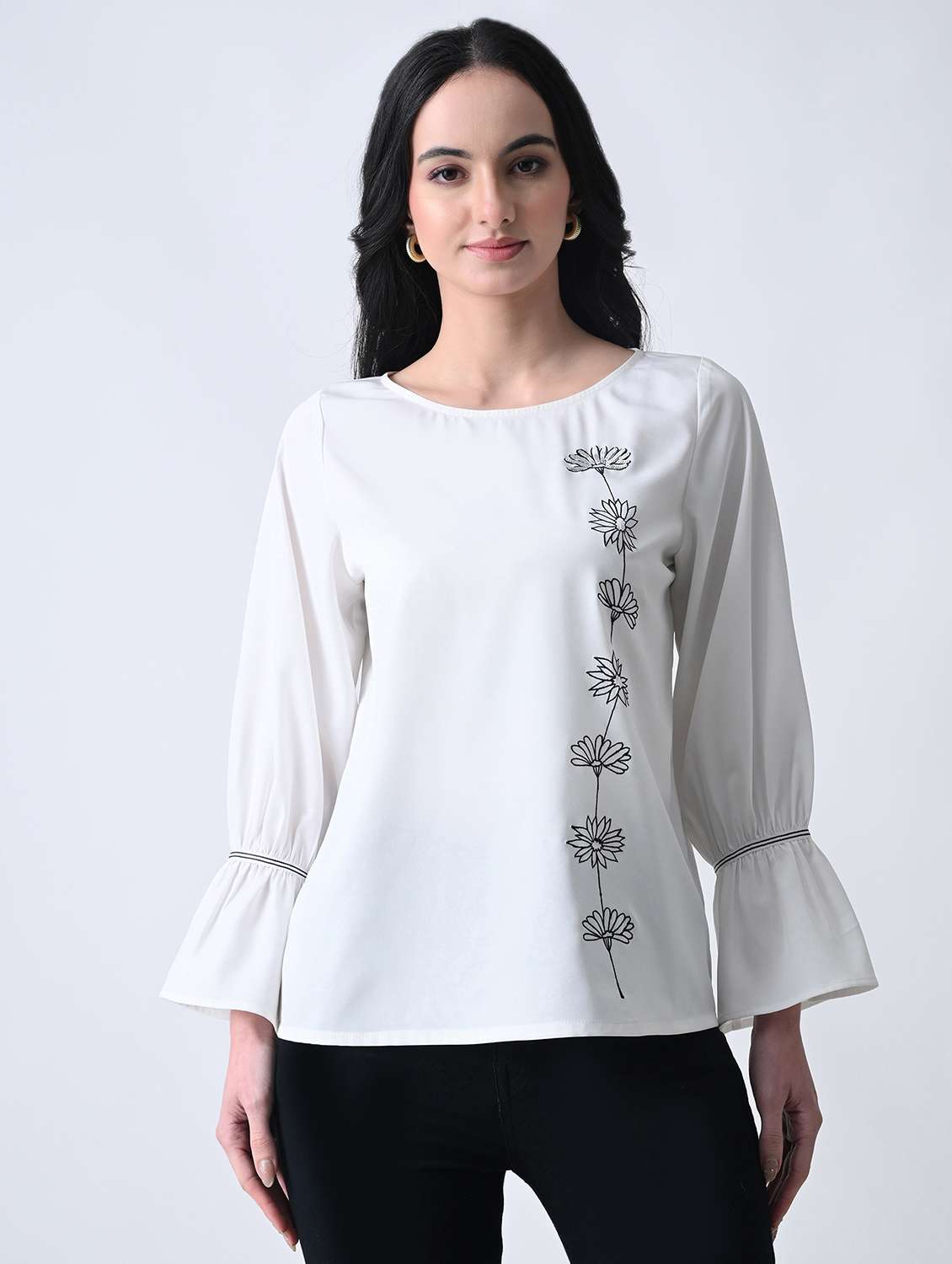 women embroidered round neck regular top