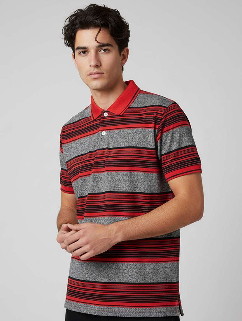 men striped short sleeve regular fit polo t-shirt