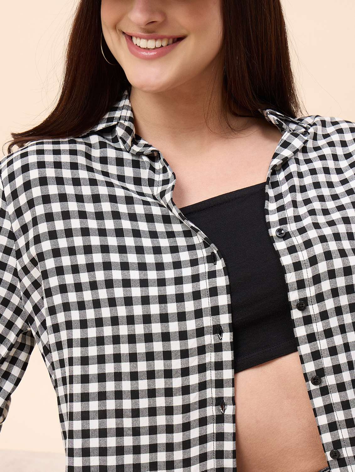women checkered collared three quarter sleeve shirt - 22390136 -  Standard Image - 1
