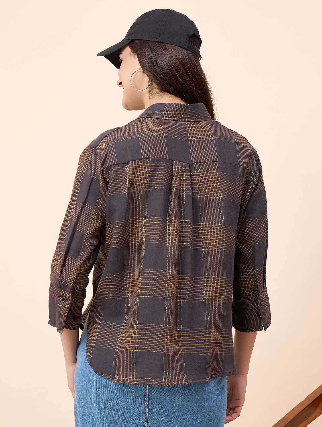 women checkered collared three quarter sleeve shirt - 22390137 -  Standard Image - 4