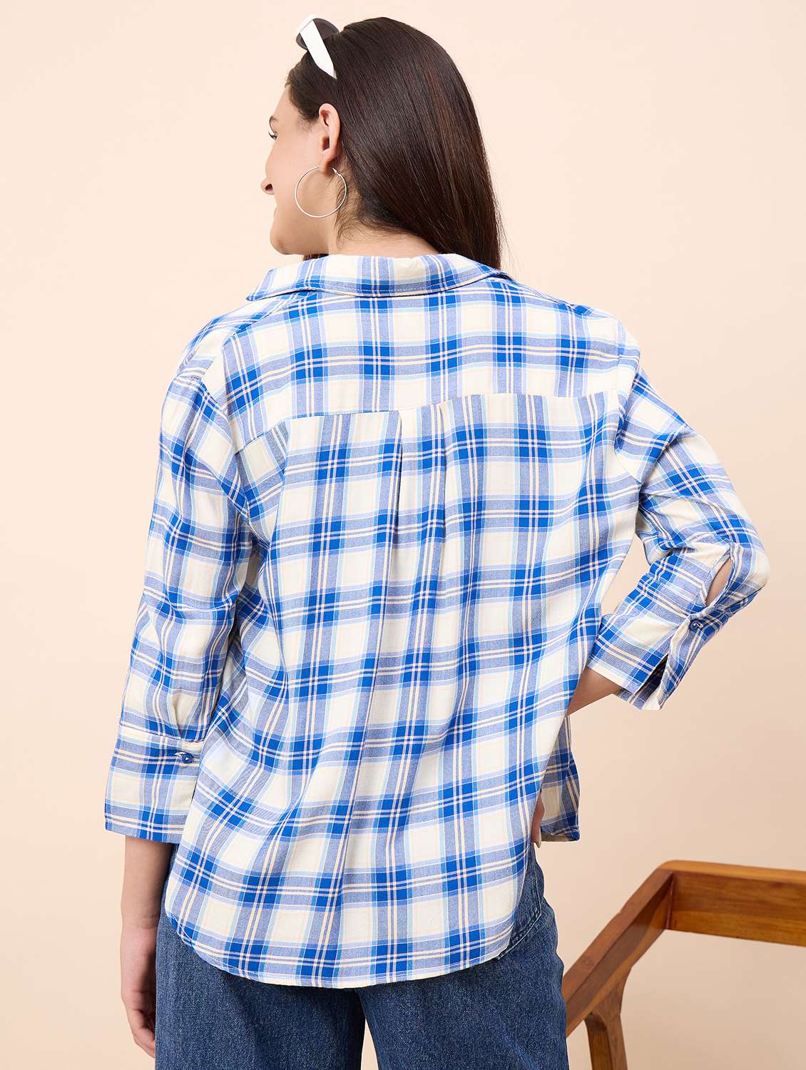 women checkered collared three quarter sleeve shirt - 22390138 -  Standard Image - 4