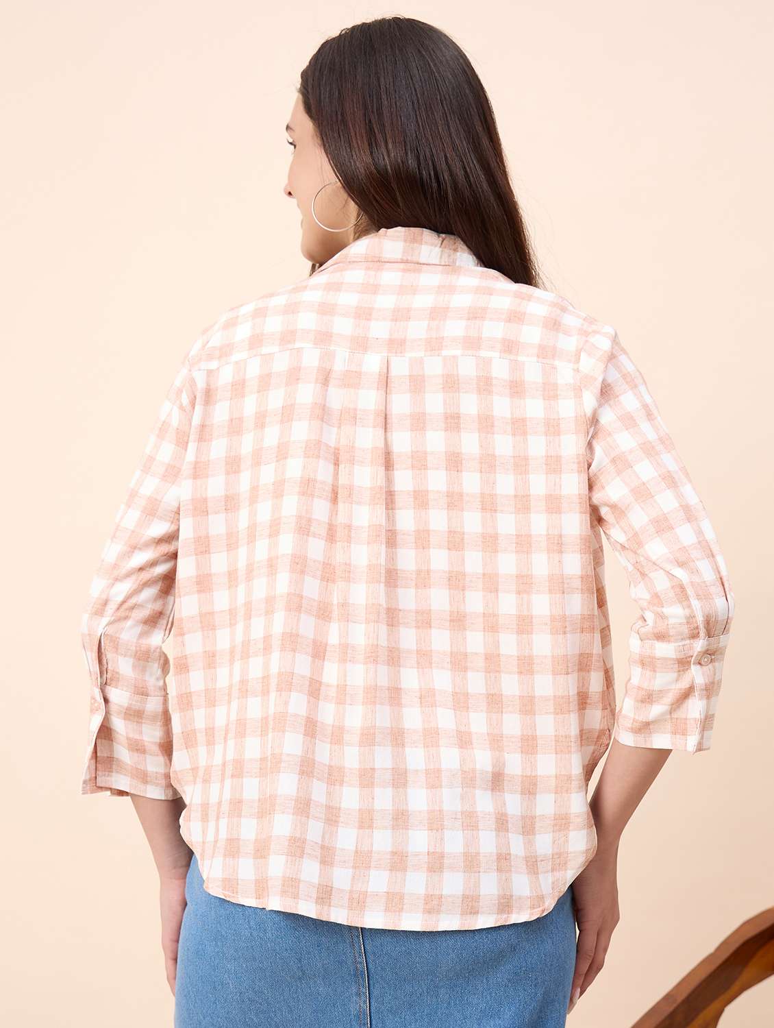 women checkered collared three quarter sleeve shirt - 22390139 -  Standard Image - 4