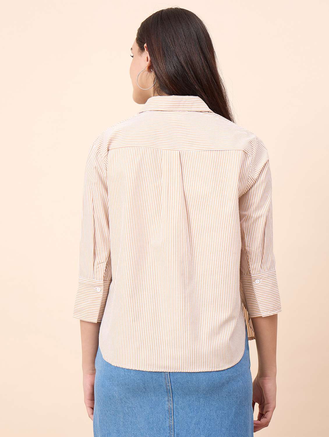 Women Striped Collared Three Quarter Sleeve Shirt - 22390140 -  Standard Image - 4