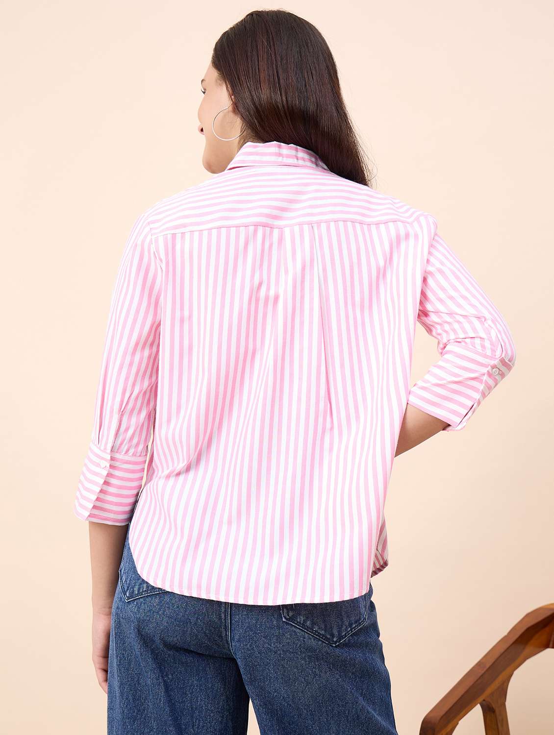 Women Striped Collared Three Quarter Sleeve Shirt - 22390141 -  Standard Image - 4