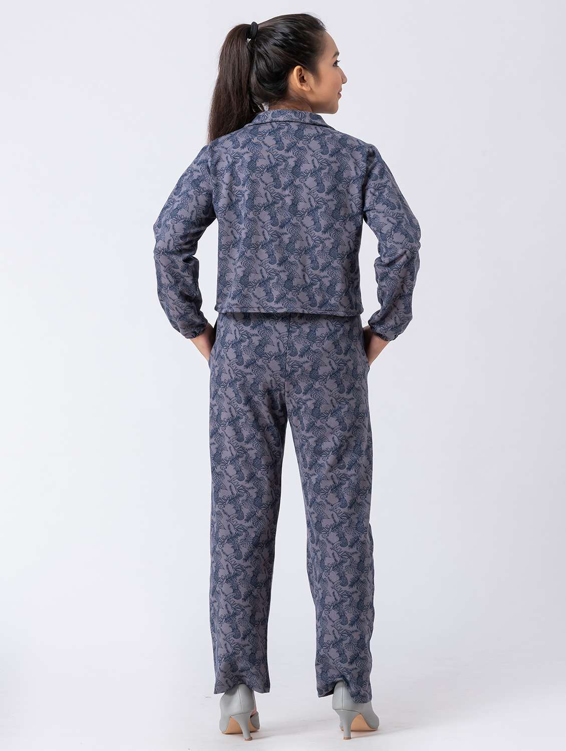 girls printed navy blue cotton blend full length sets co-ord set - 22390142 -  Standard Image - 4