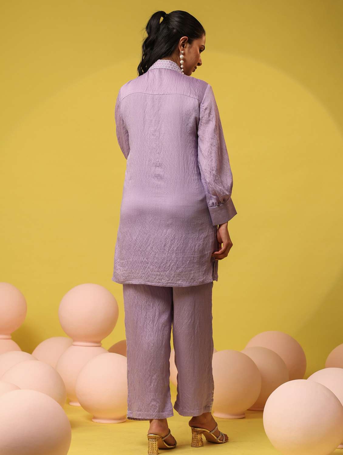 women solid with work long sleeve ethnic co-ord set - 22390143 -  Standard Image - 4