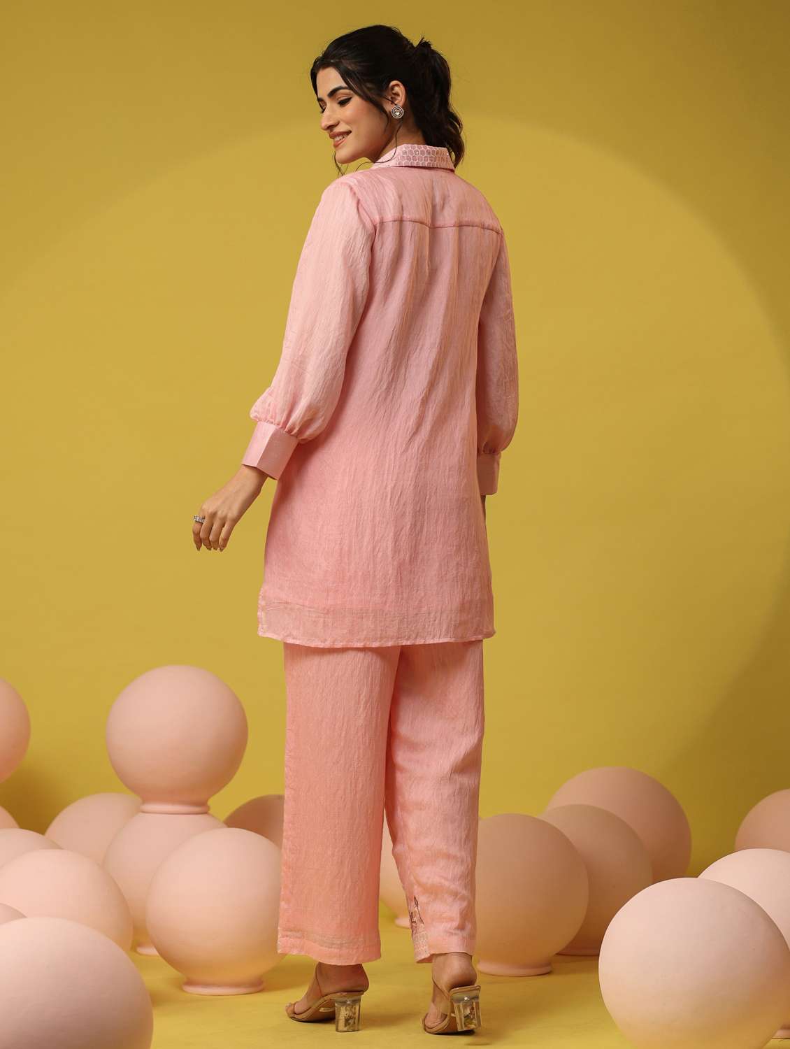 women solid with work long sleeve ethnic co-ord set - 22390144 -  Standard Image - 4