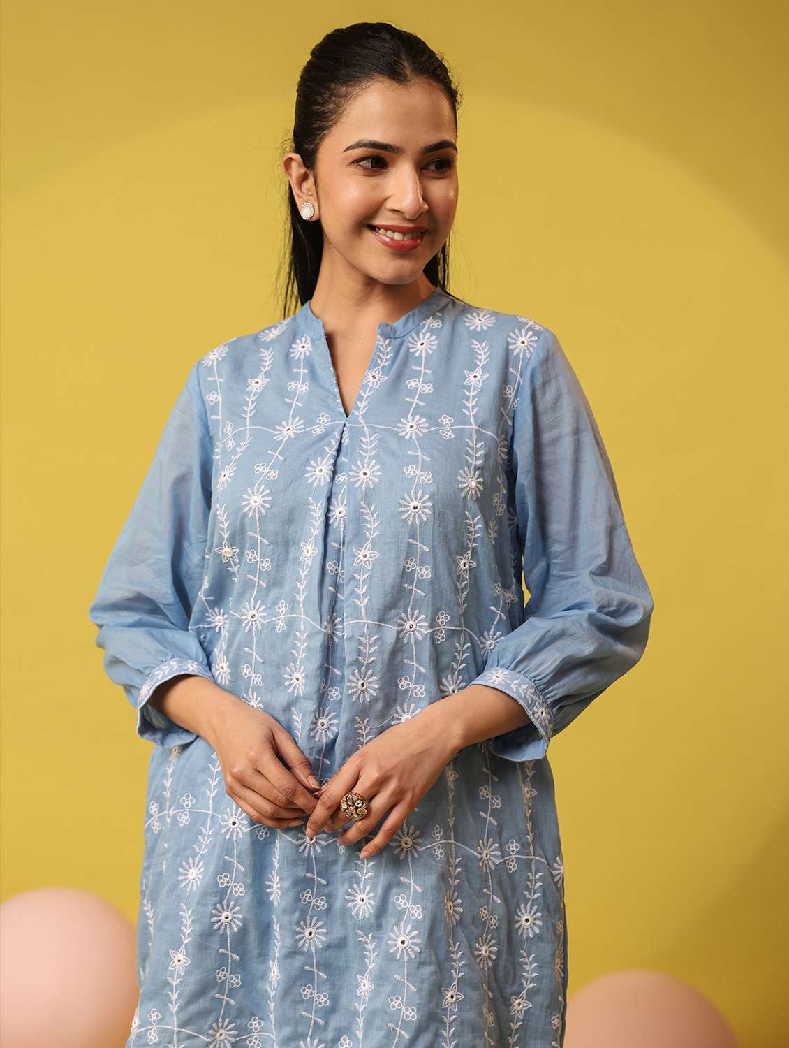 women solid with work three quarter sleeve ethnic co-ord set - 22390148 -  Standard Image - 1