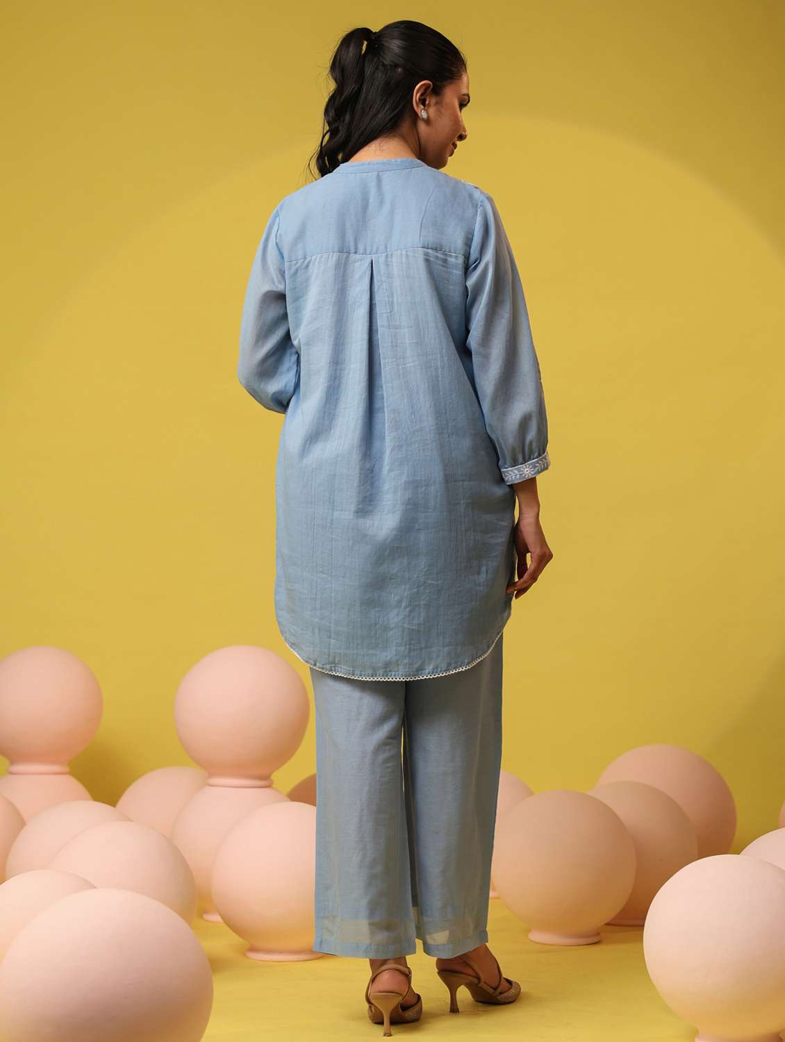 women solid with work three quarter sleeve ethnic co-ord set - 22390148 -  Standard Image - 4