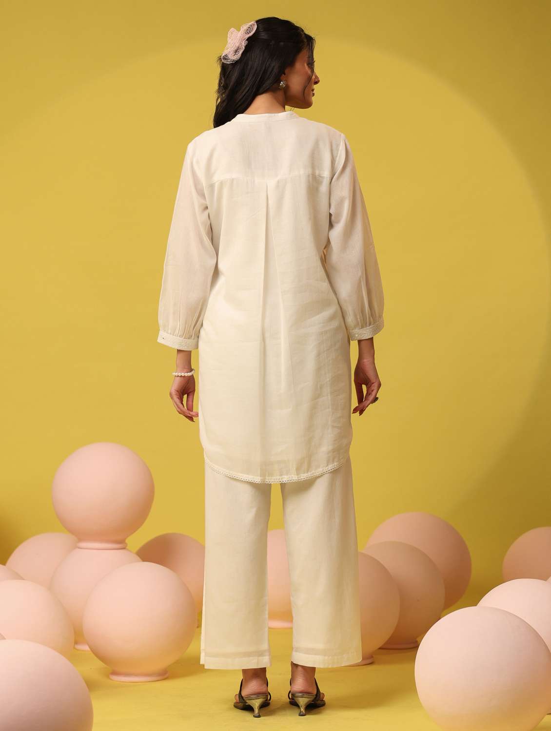 women solid with work three quarter sleeve ethnic co-ord set - 22390149 -  Standard Image - 4