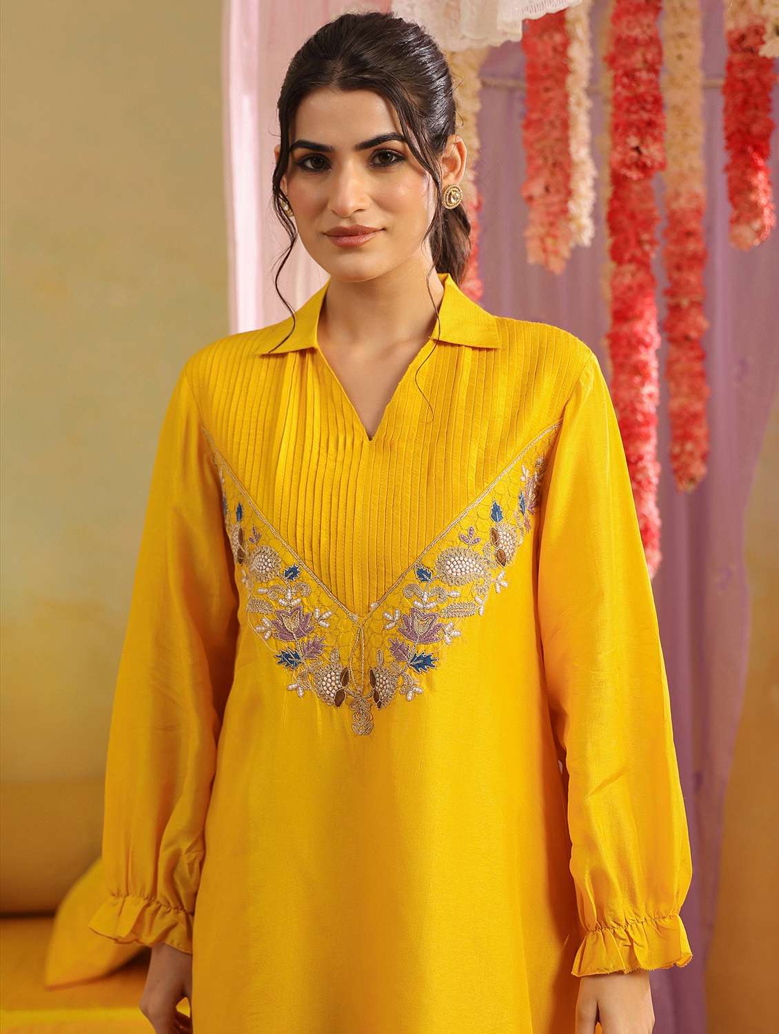 women solid with work long sleeve ethnic co-ord set - 22390152 -  Standard Image - 1