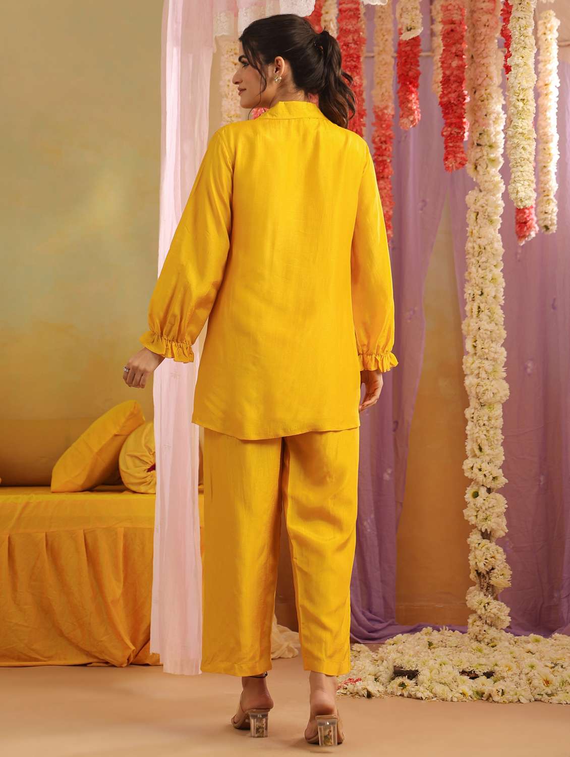 women solid with work long sleeve ethnic co-ord set - 22390152 -  Standard Image - 4