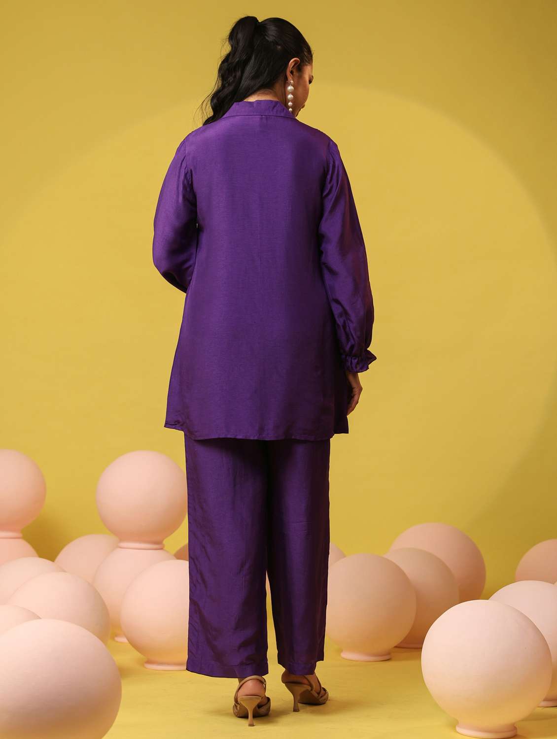 women solid with work long sleeve ethnic co-ord set - 22390153 -  Standard Image - 4