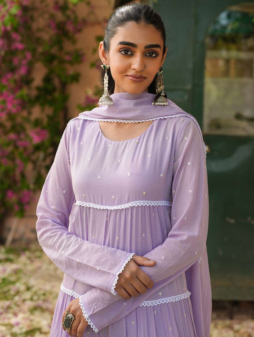 women solid with work long sleeve kurta pant with dupatta set - 22390162 -  Standard Image - 1