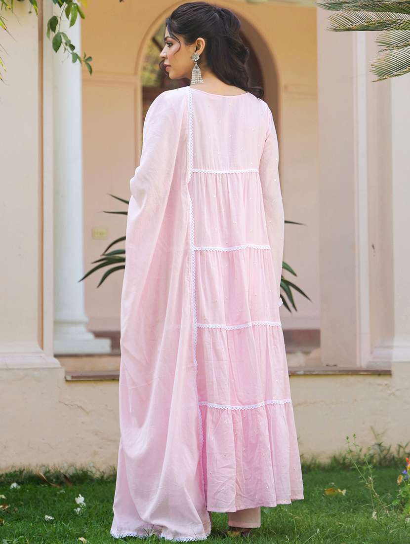 women solid with work long sleeve kurta pant with dupatta set - 22390164 -  Standard Image - 4
