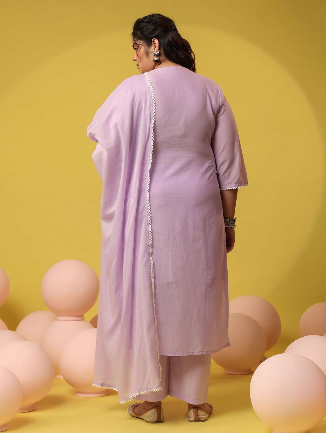 women plus size solid with work notch neck kurta pant with dupatta set - 22390166 -  Standard Image - 4