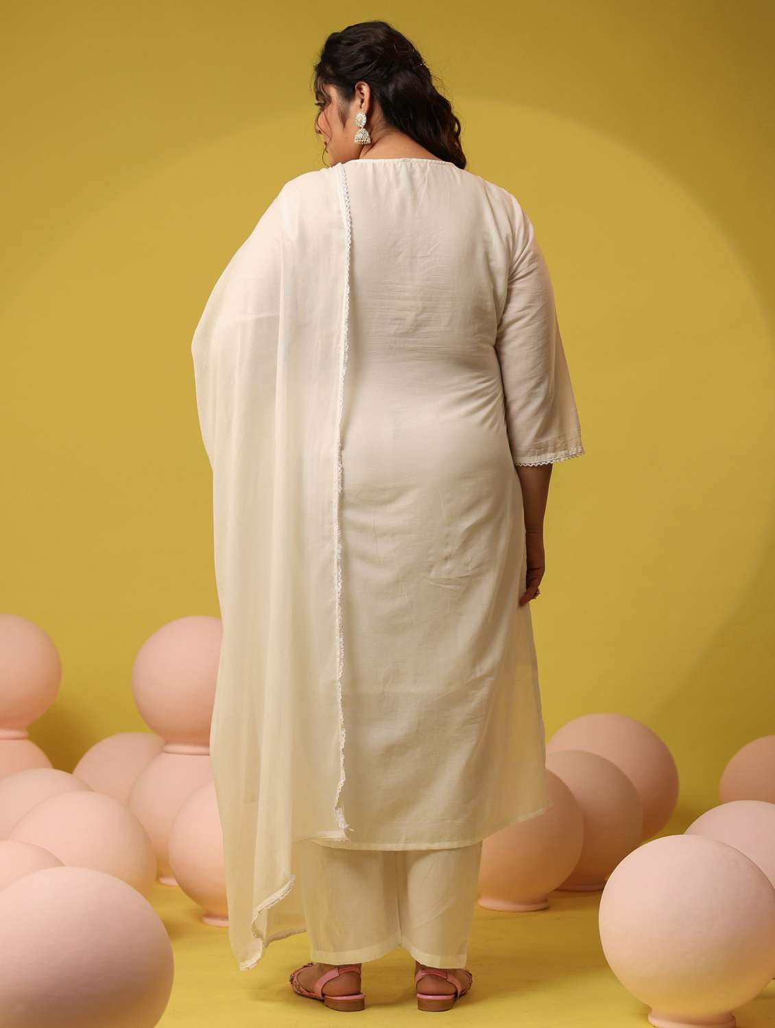 White Cotton Kurta Pant Set - 22390169 -  Standard Image - 4