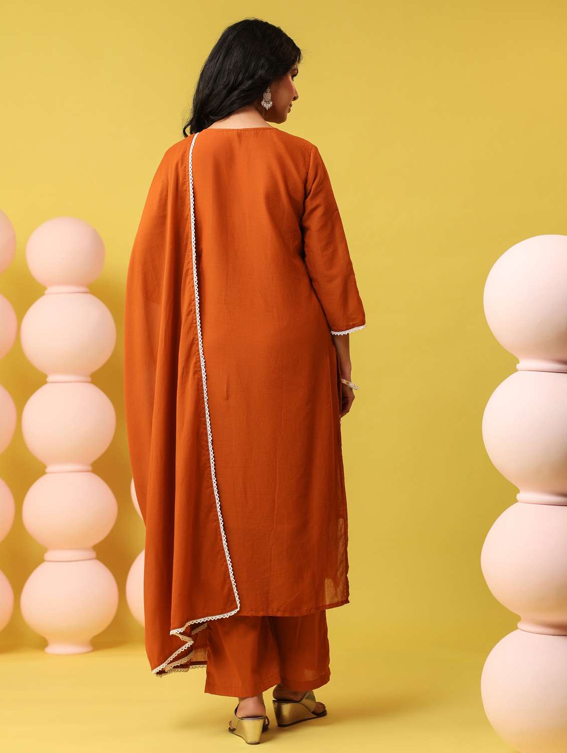 women solid with work notch neck kurta pant with dupatta set - 22390183 -  Standard Image - 4