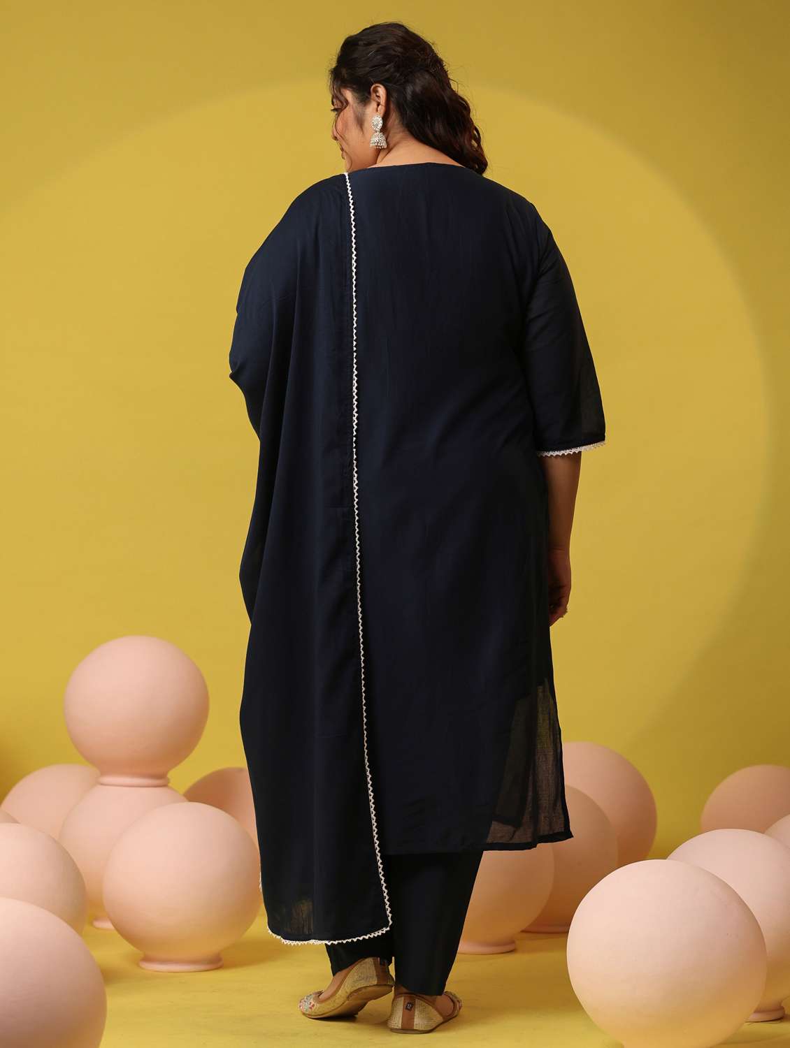 women plus size solid with work notch neck kurta pant with dupatta set - 22390188 -  Standard Image - 4