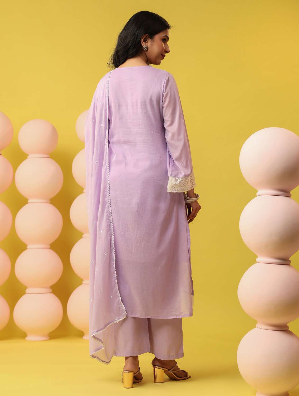 women solid with work round neck kurta pant with dupatta set - 22390198 -  Standard Image - 4