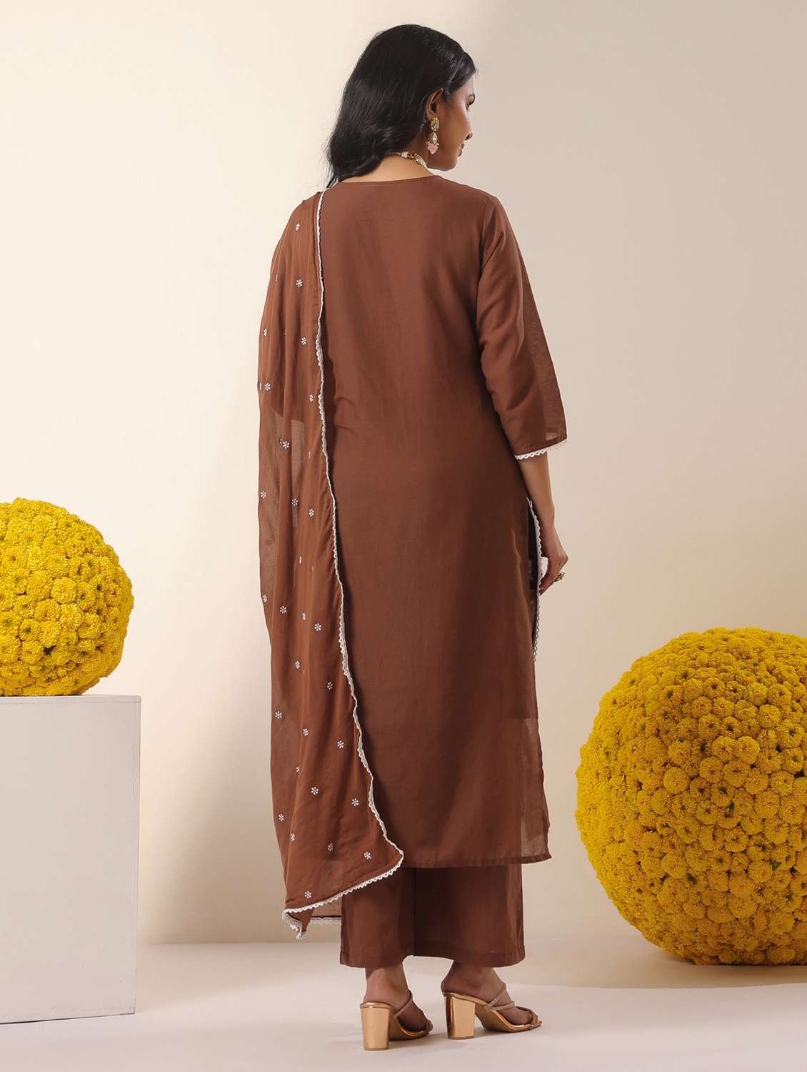 women solid with work round neck kurta pant with dupatta set - 22390210 -  Standard Image - 4