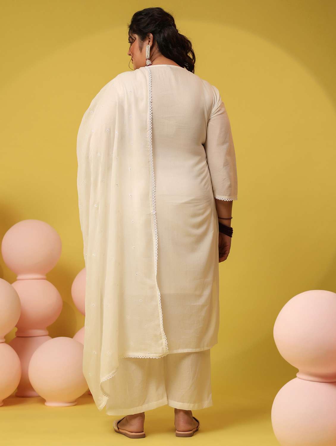 women plus size solid with work round neck kurta pant with dupatta set - 22390213 -  Standard Image - 4