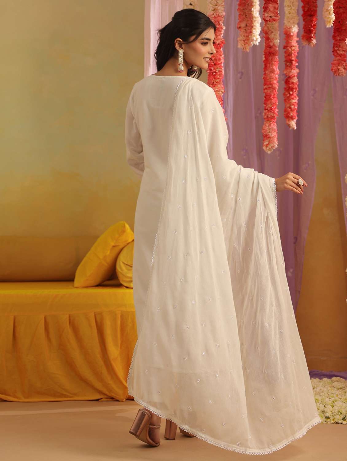 women solid with work round neck kurta pant with dupatta set - 22390214 -  Standard Image - 4