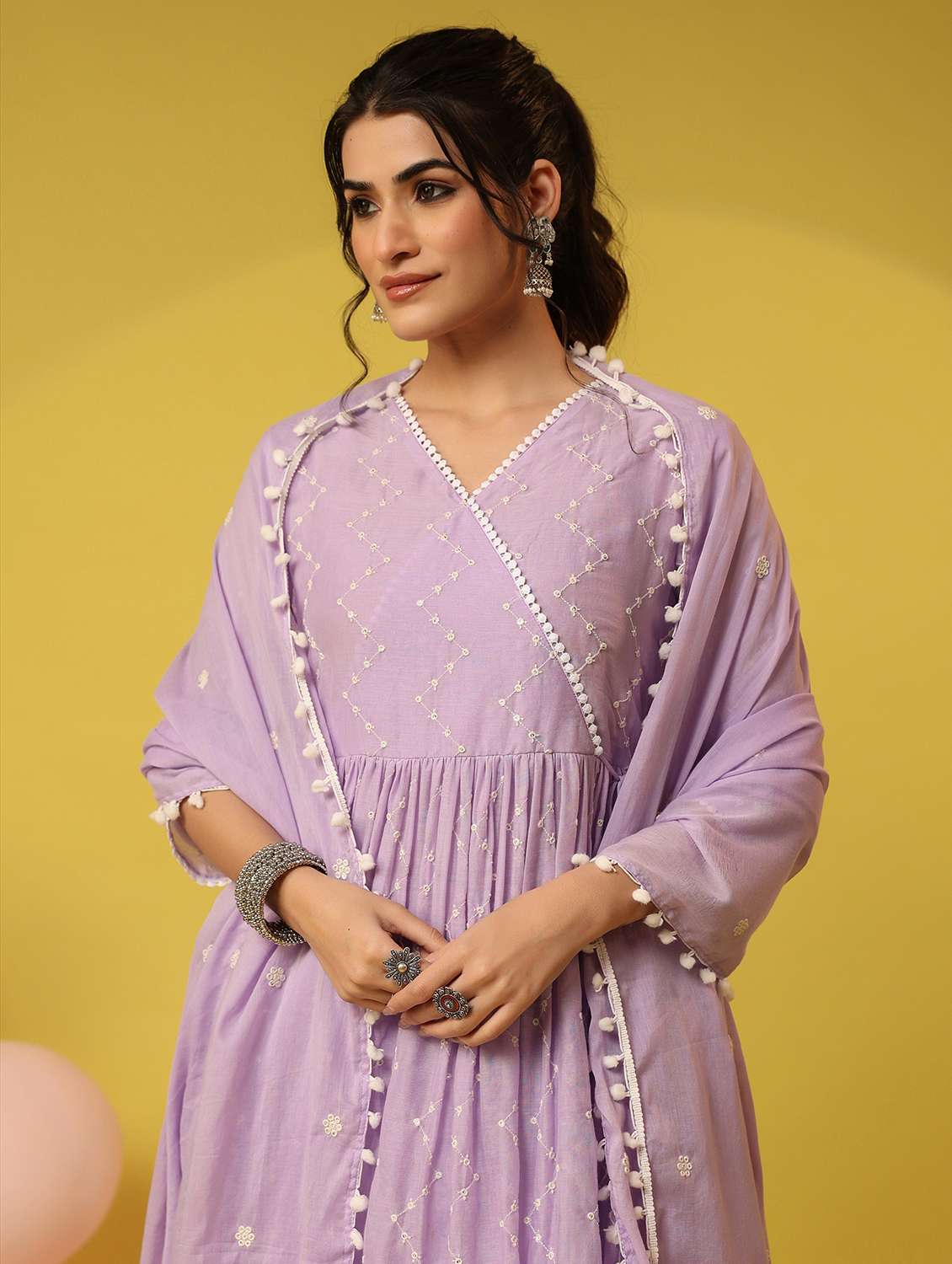 women solid with work v neck kurta sharara with dupatta set - 22390221 -  Standard Image - 1