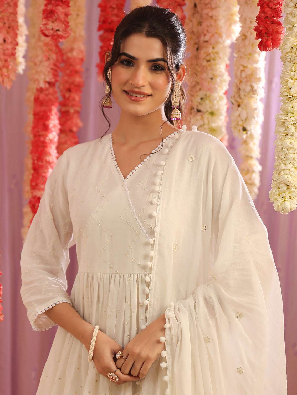 women solid with work v neck kurta sharara with dupatta set - 22390223 -  Standard Image - 1