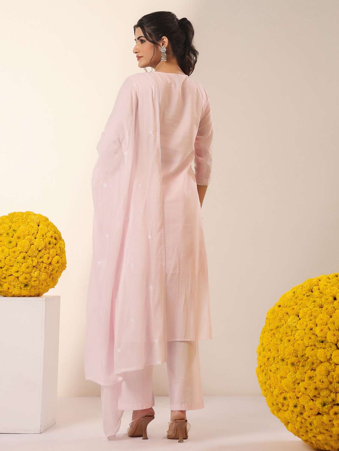 women solid with work round neck kurta pant with dupatta set - 22390224 -  Standard Image - 4