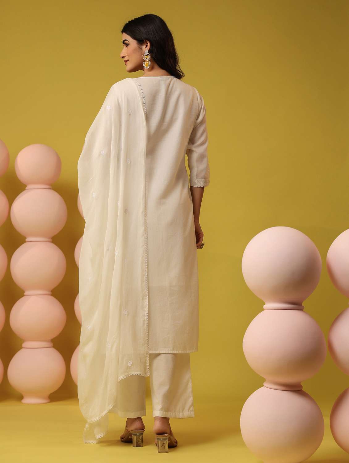 women solid with work round neck kurta pant with dupatta set - 22390229 -  Standard Image - 4