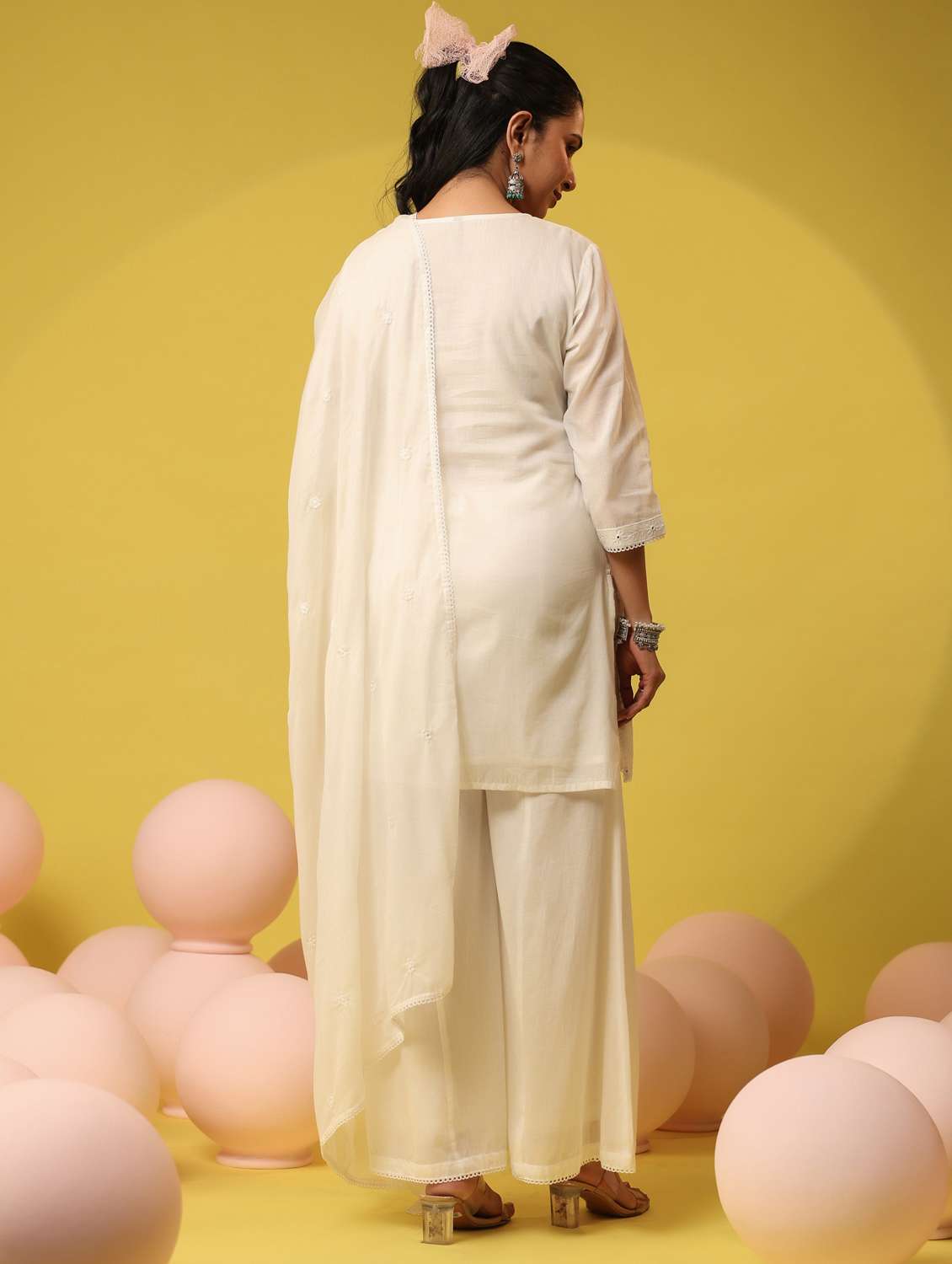 women solid with work notch neck kurta palazzo with dupatta set - 22390232 -  Standard Image - 4