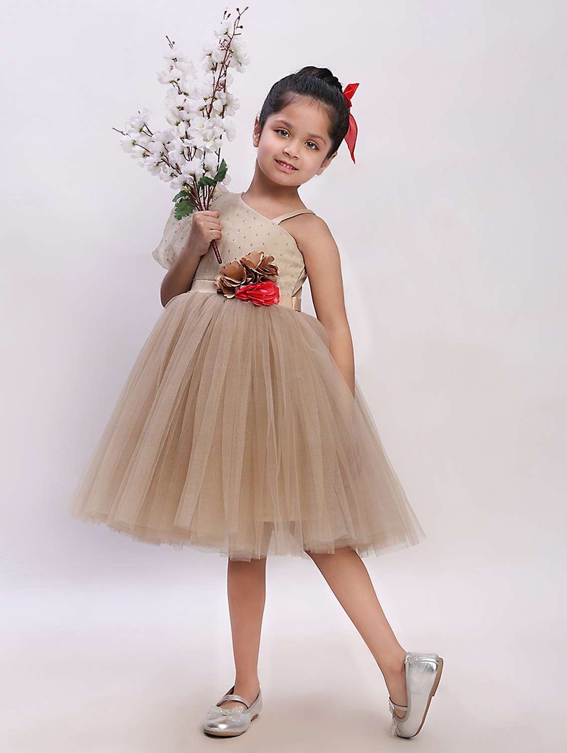 Girls Self Designed Single Shoulder Fit & Flare Dress - 22390394 -  Standard Image - 4