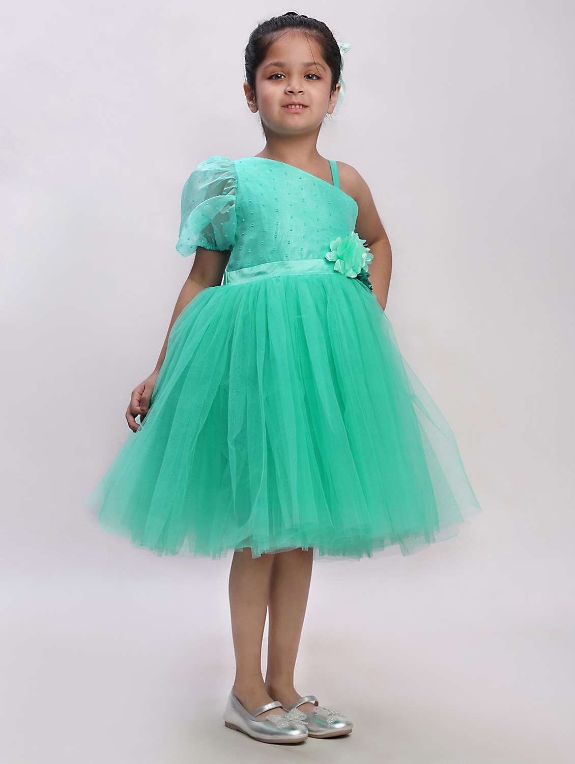 Girls Self Designed Single Shoulder Fit & Flare Dress - 22390395 -  Standard Image - 4