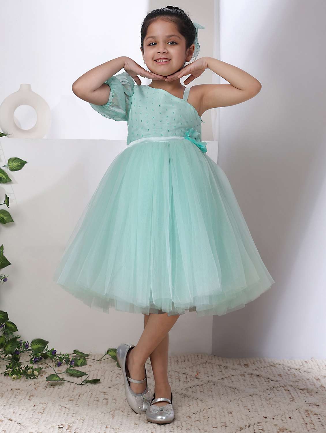 women self designed single shoulder fit & flare dress