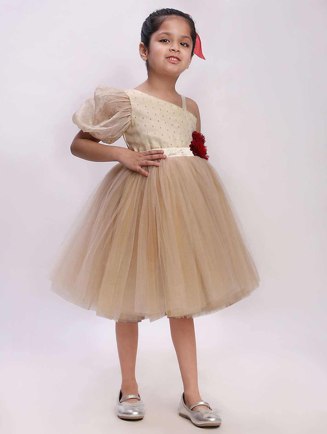 Girls Self Designed Single Shoulder Fit & Flare Dress - 22390397 -  Standard Image - 4