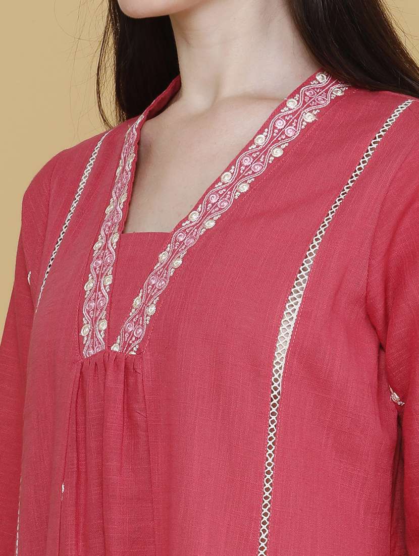 women embroidered three quarter sleeves a-line kurta - 22390981 -  Standard Image - 1