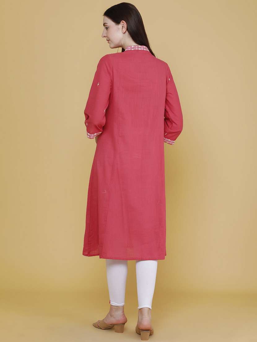 women embroidered three quarter sleeves a-line kurta - 22390981 -  Standard Image - 4