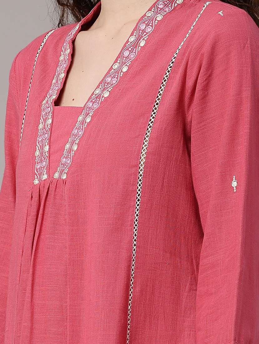 women embroidered three quarter sleeves a-line kurta - 22390982 -  Standard Image - 1