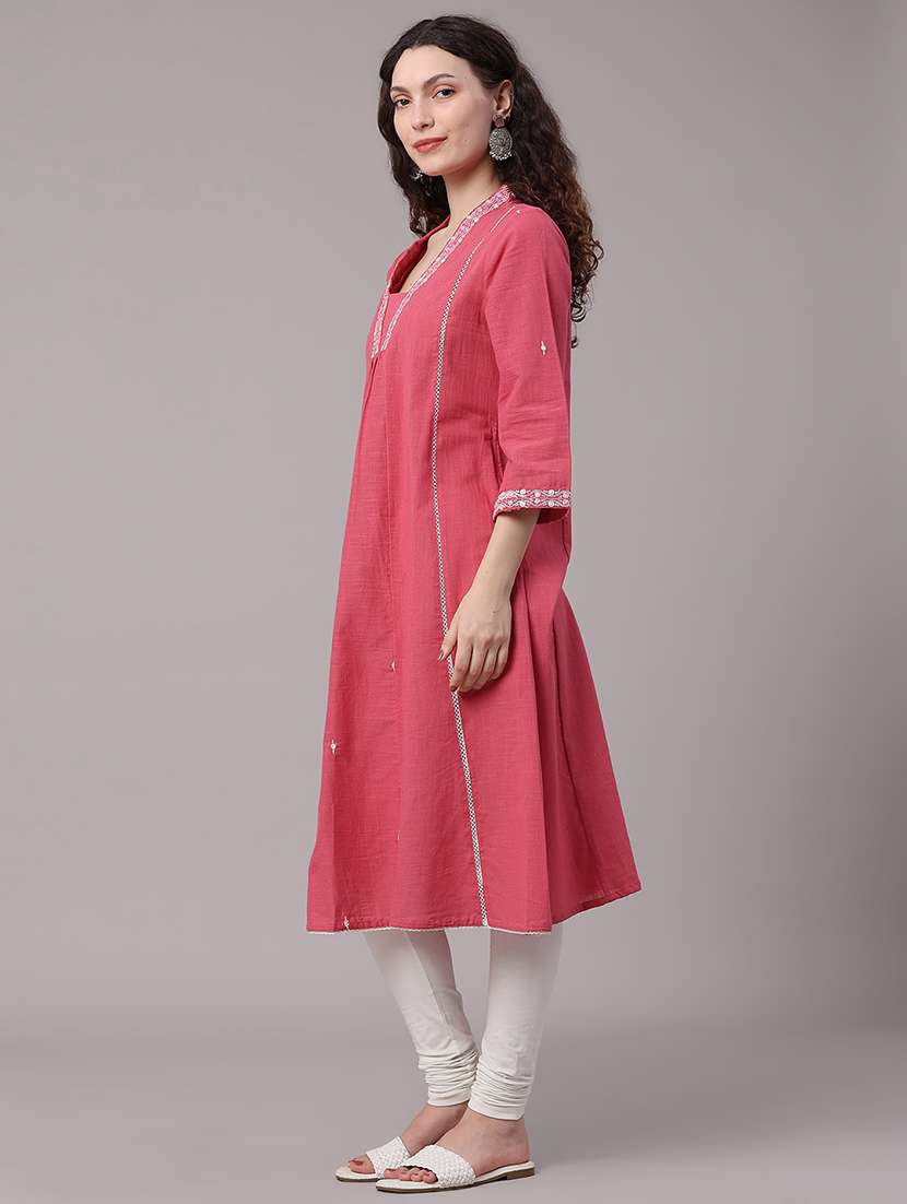 women embroidered three quarter sleeves a-line kurta - 22390982 -  Standard Image - 4