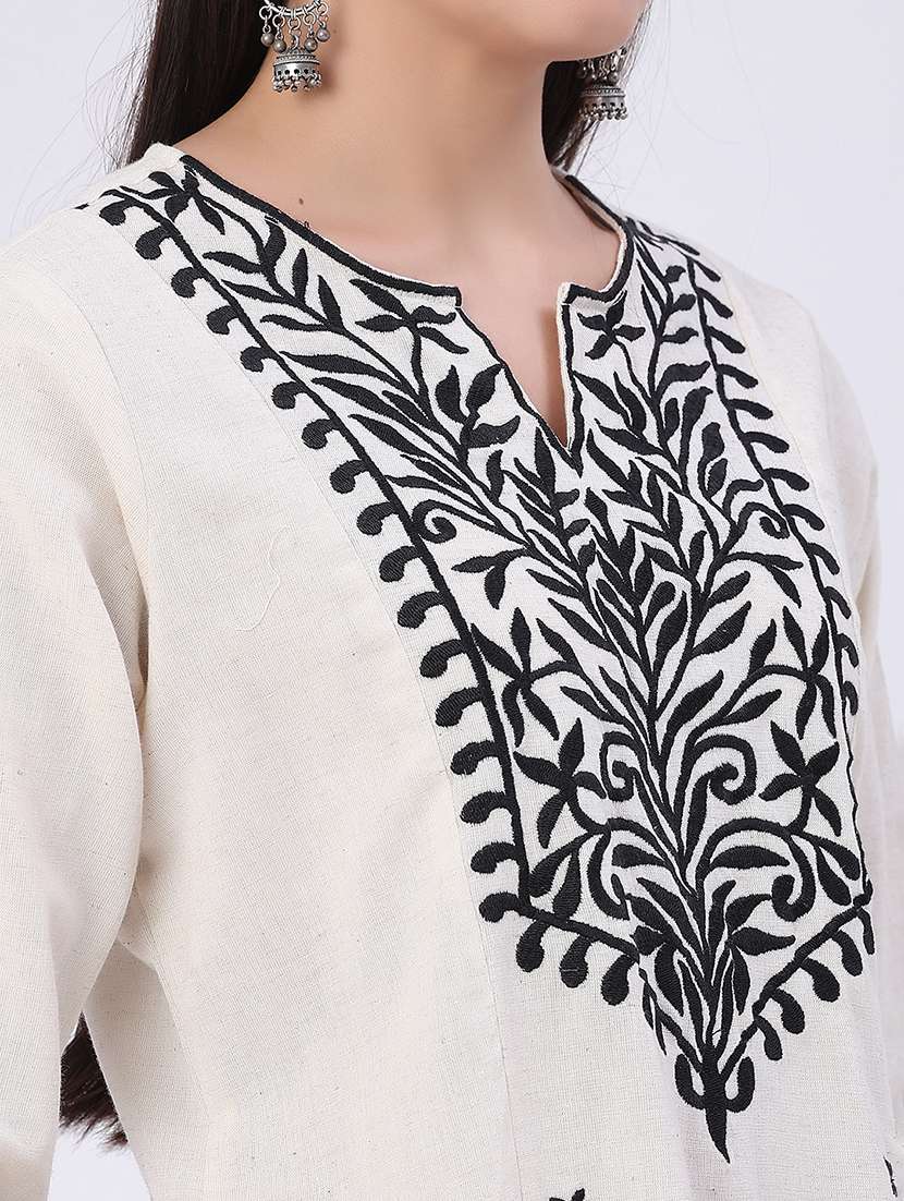 women embroidered three quarter sleeves straight kurta - 22390984 -  Standard Image - 1