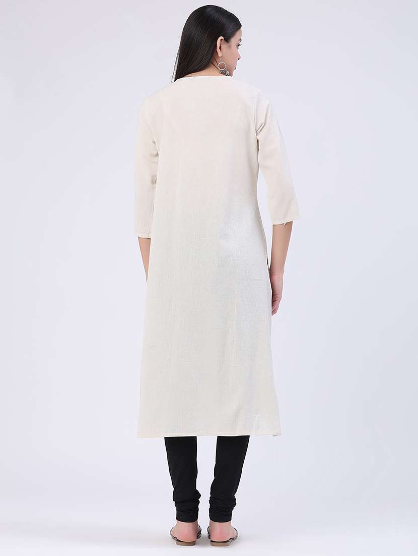 women embroidered three quarter sleeves straight kurta - 22390984 -  Standard Image - 4