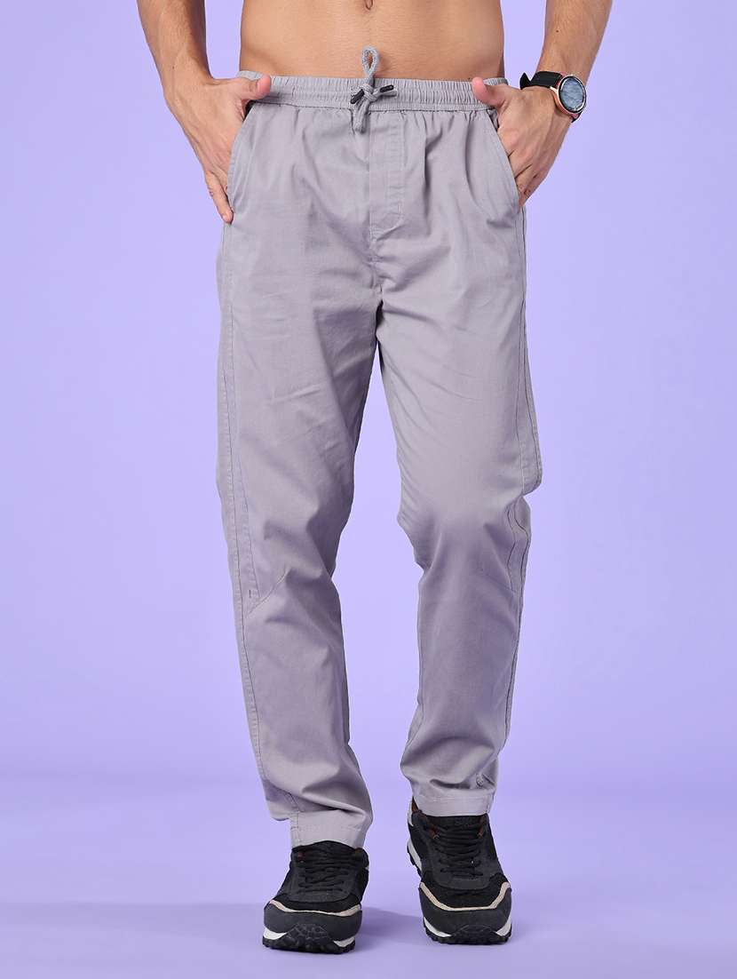 men solid mid rise full length track pant