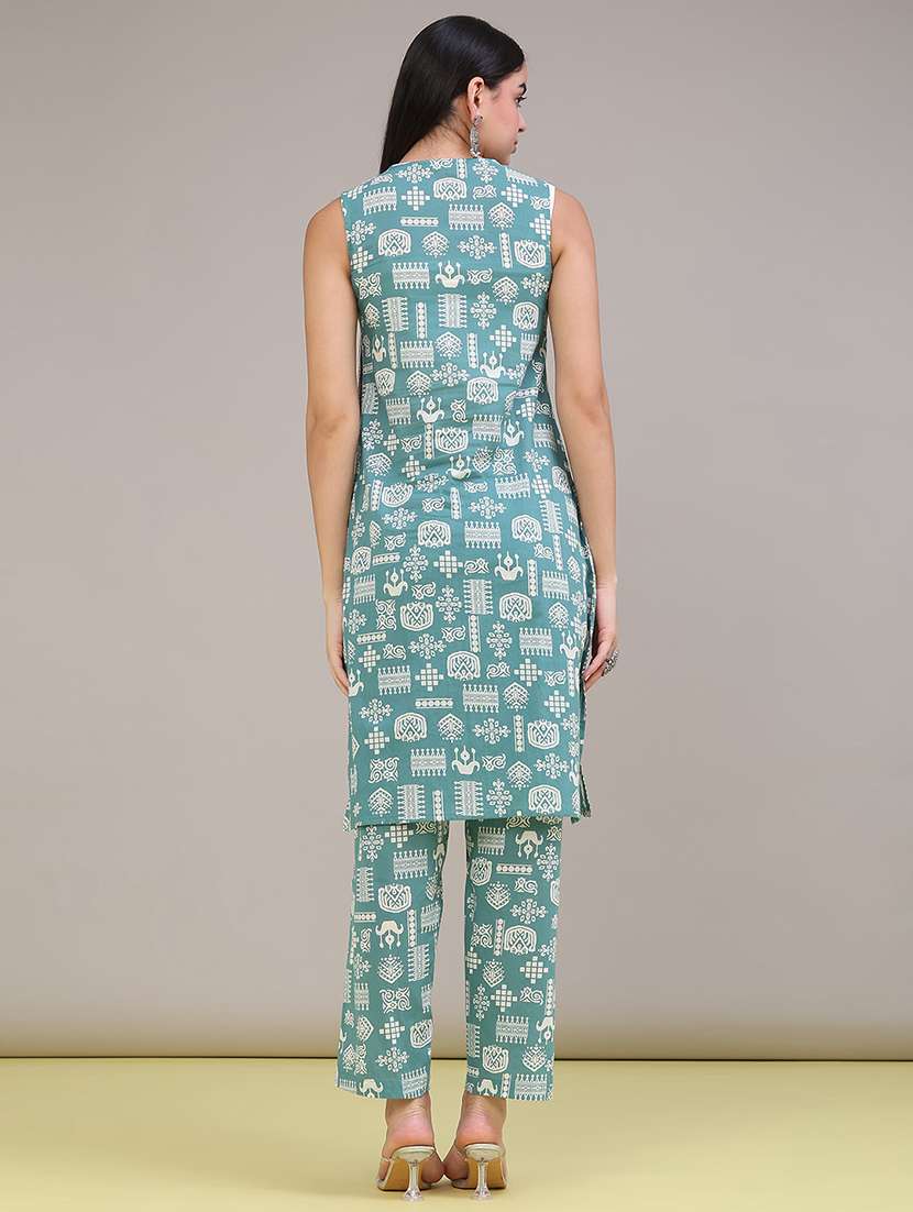 Women Printed Sleeveless Kurta Pant Set - 22391145 -  Standard Image - 4
