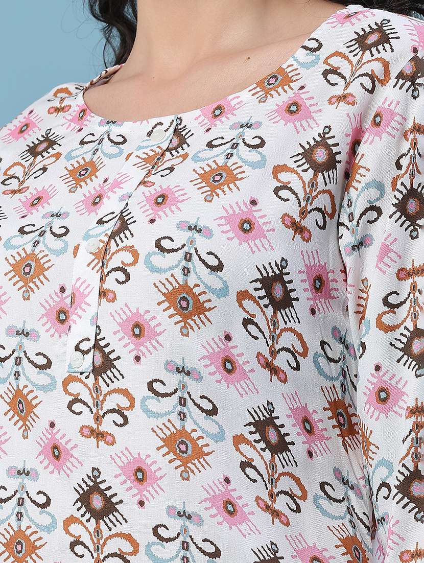 Women Printed Three Quarter Sleeves Straight Kurti - 22391180 -  Standard Image - 1